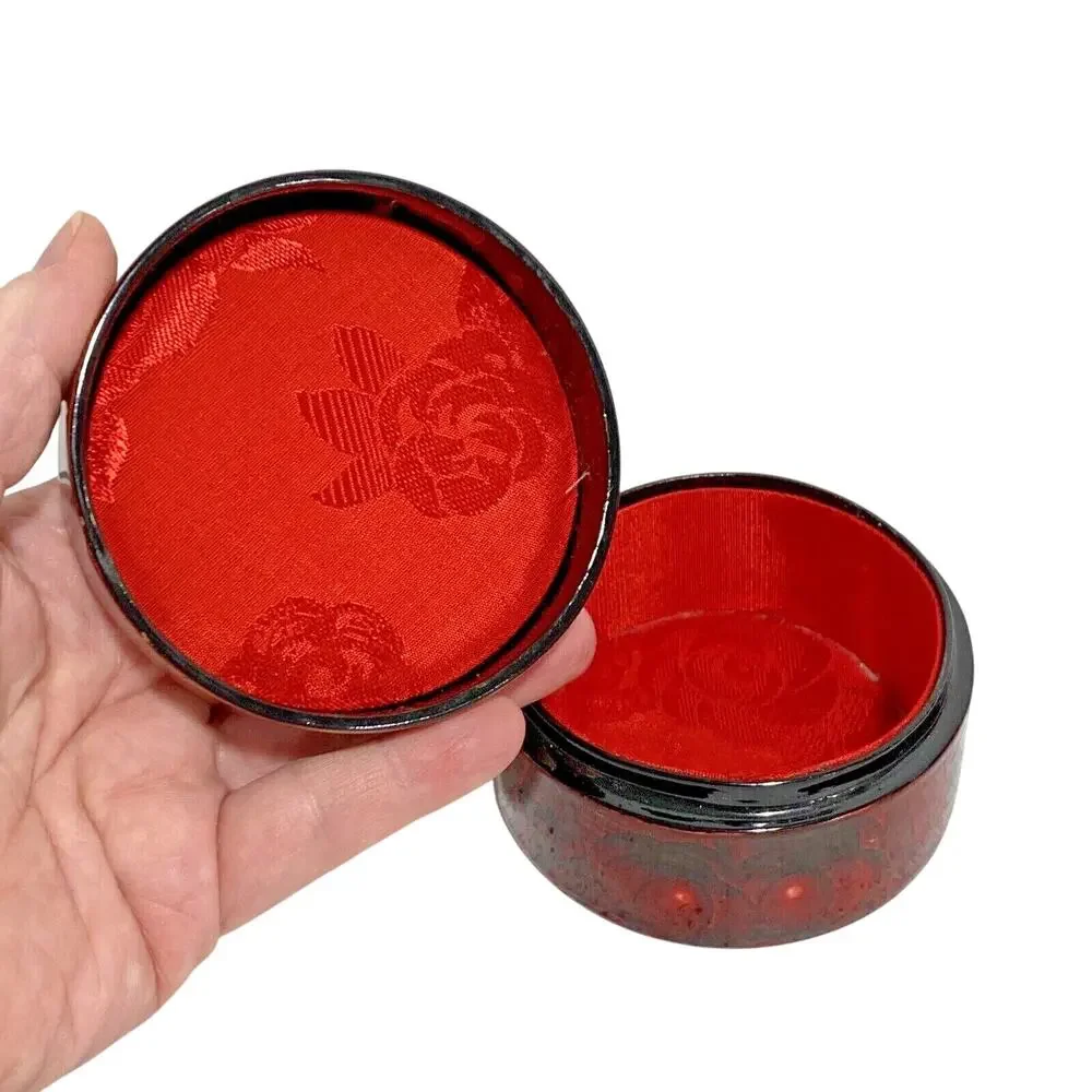 Vintage Y2K trinket Jewelry box round mahogany lacquerware cottage core romantic